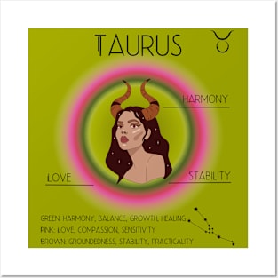 Taurus Aura: Embracing Green, Pink, and Brown Harmony Posters and Art